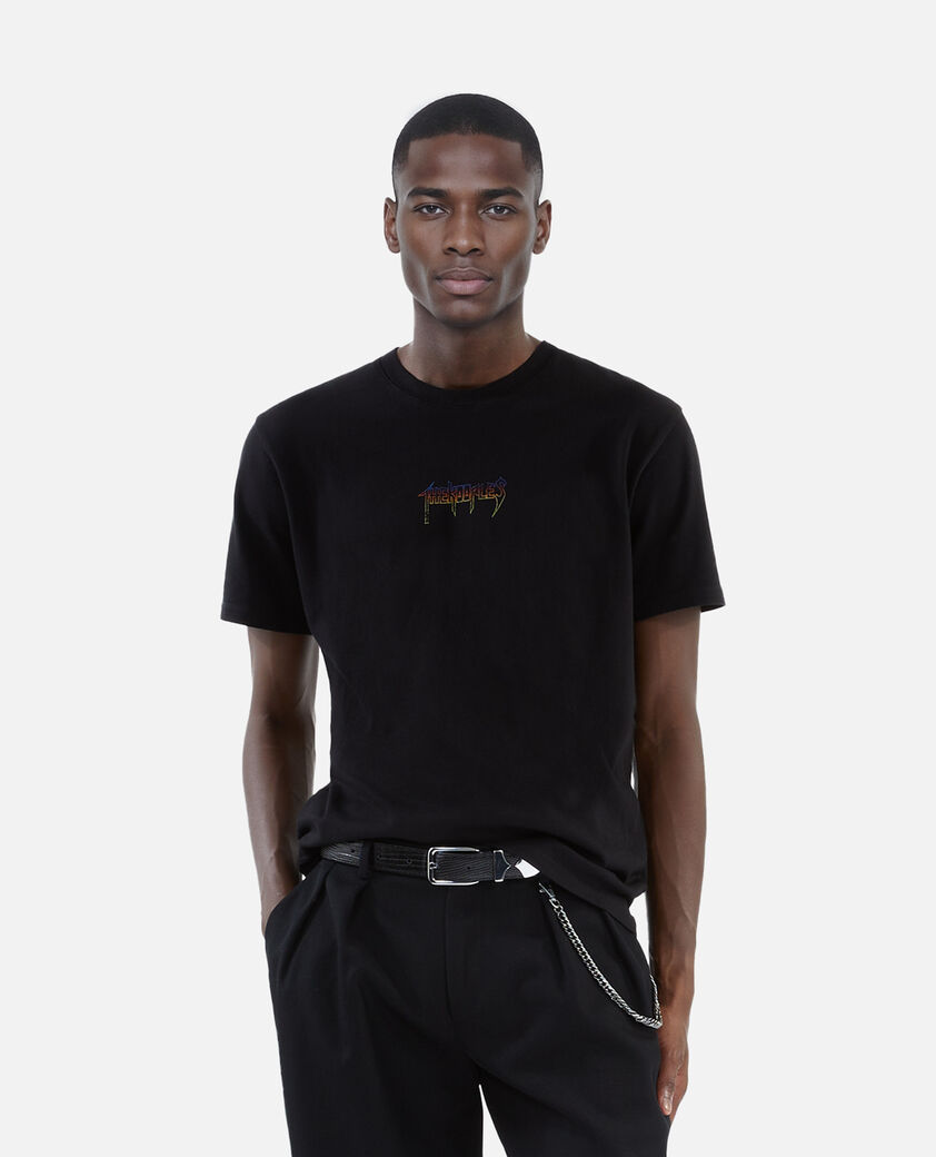 The Kooples MEN BLACK WASHED black screen-printed t-shirt