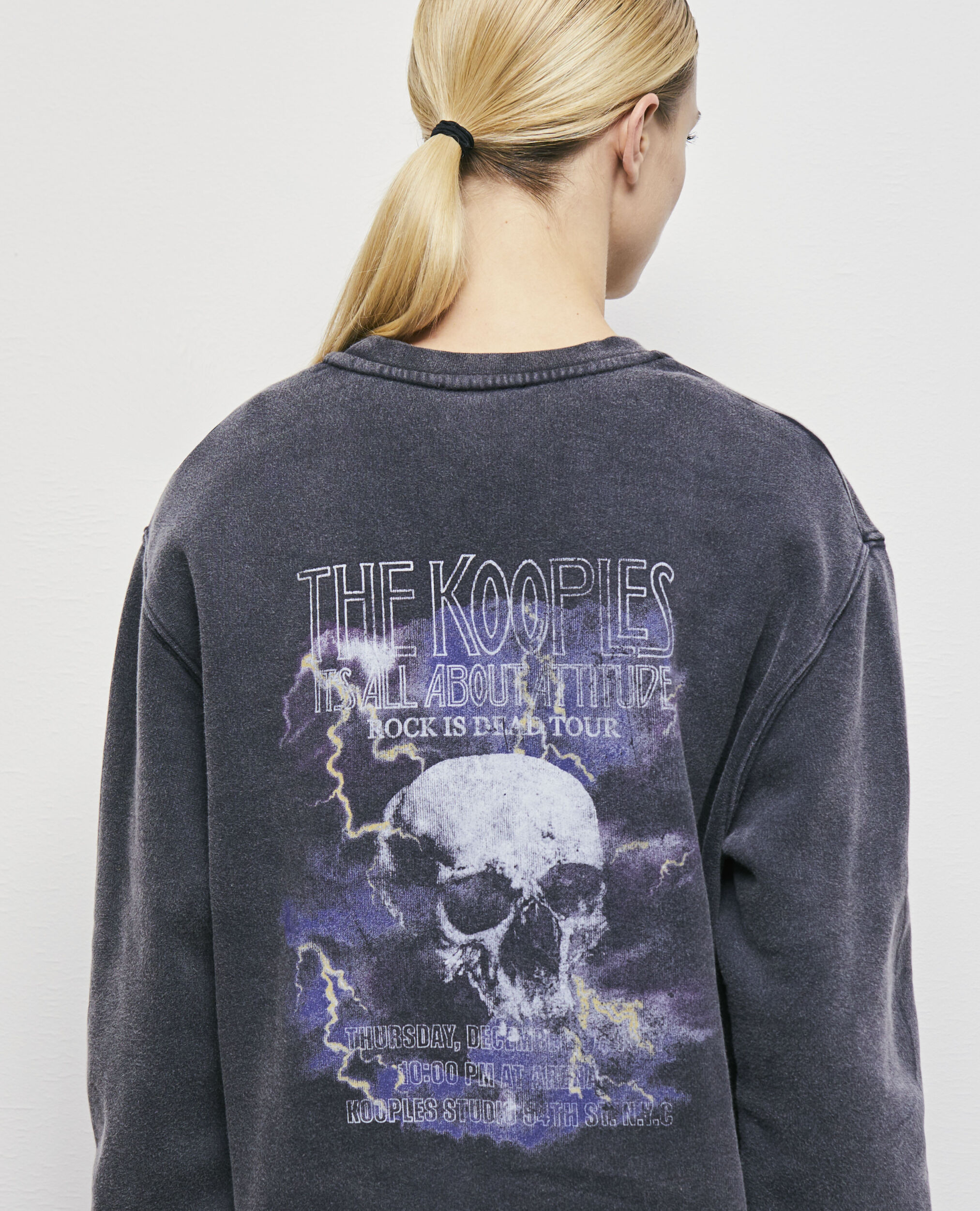 Black sweatshirt with skull screen print, BLACK WASHED, hi-res image number null
