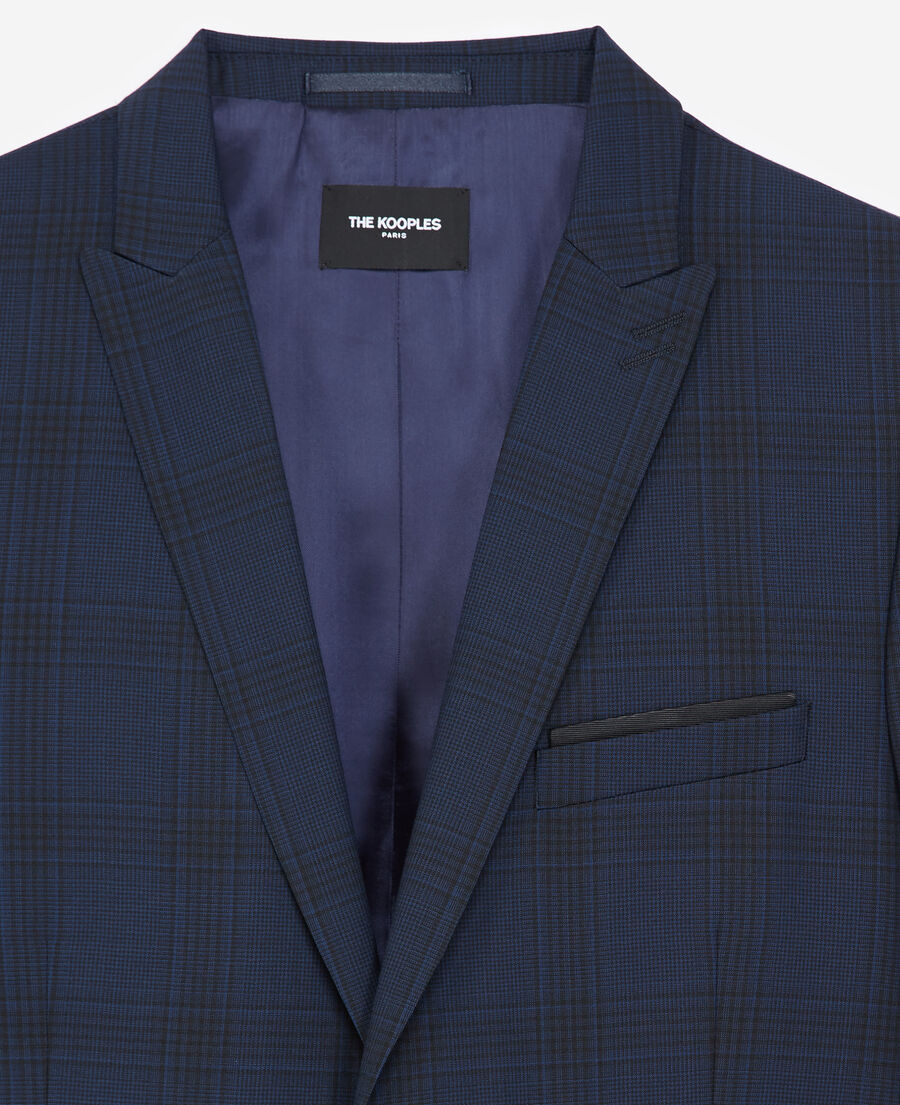 veste laine bleu marine à carreaux