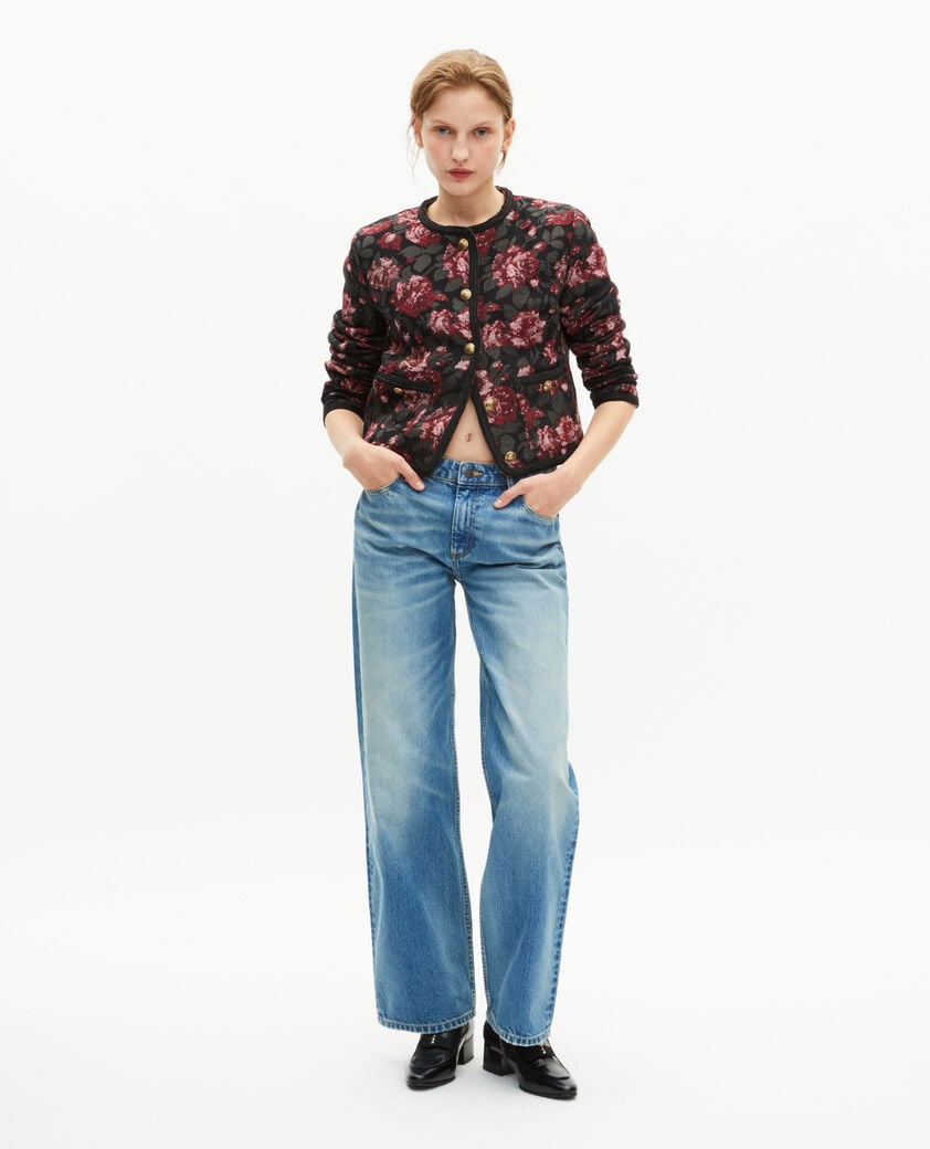 The Kooples FEMME BLACK - RED veste en jacquard roses bordeaux