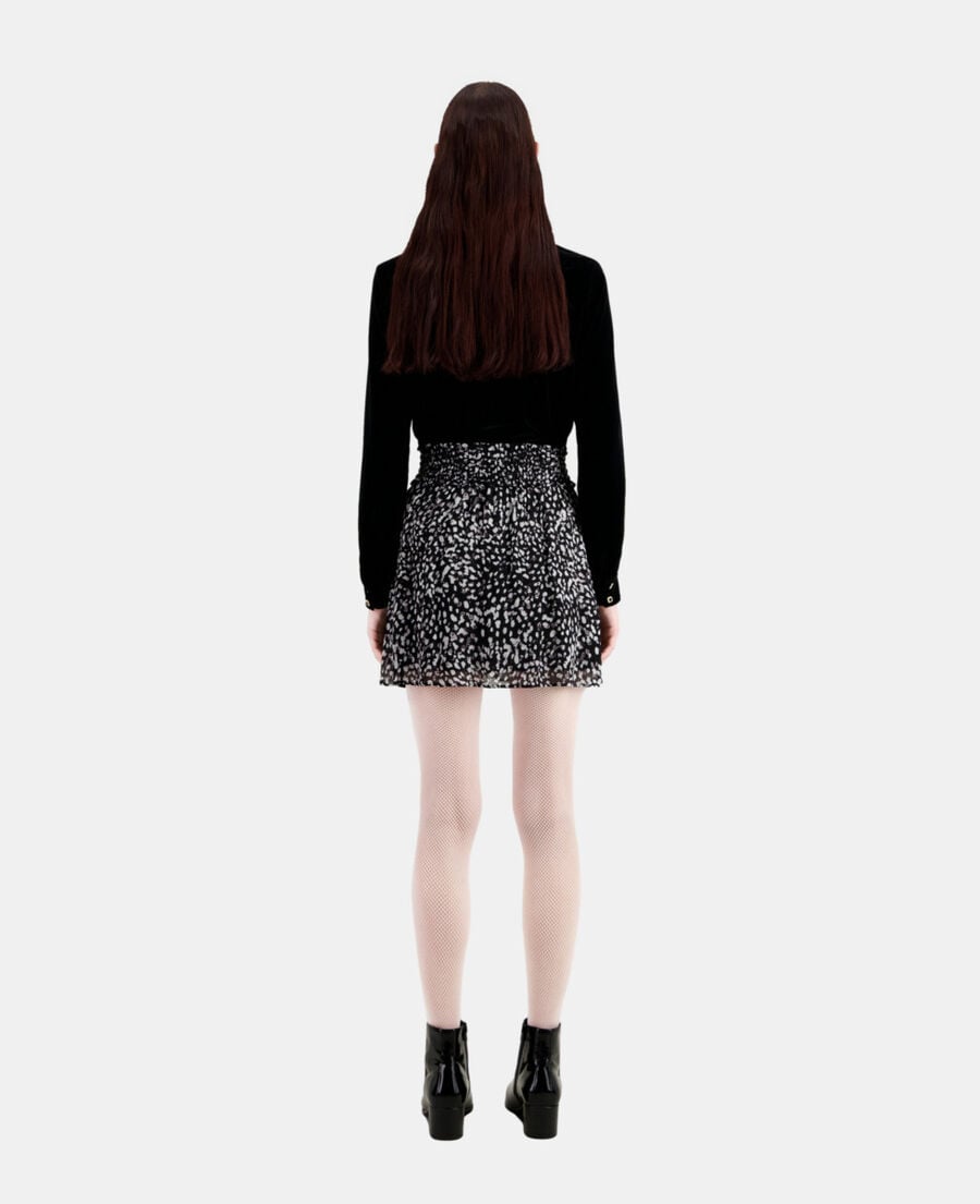 The Kooples FEMME BLACK WHITE jupe courte imprim&eacute;e avec smocks