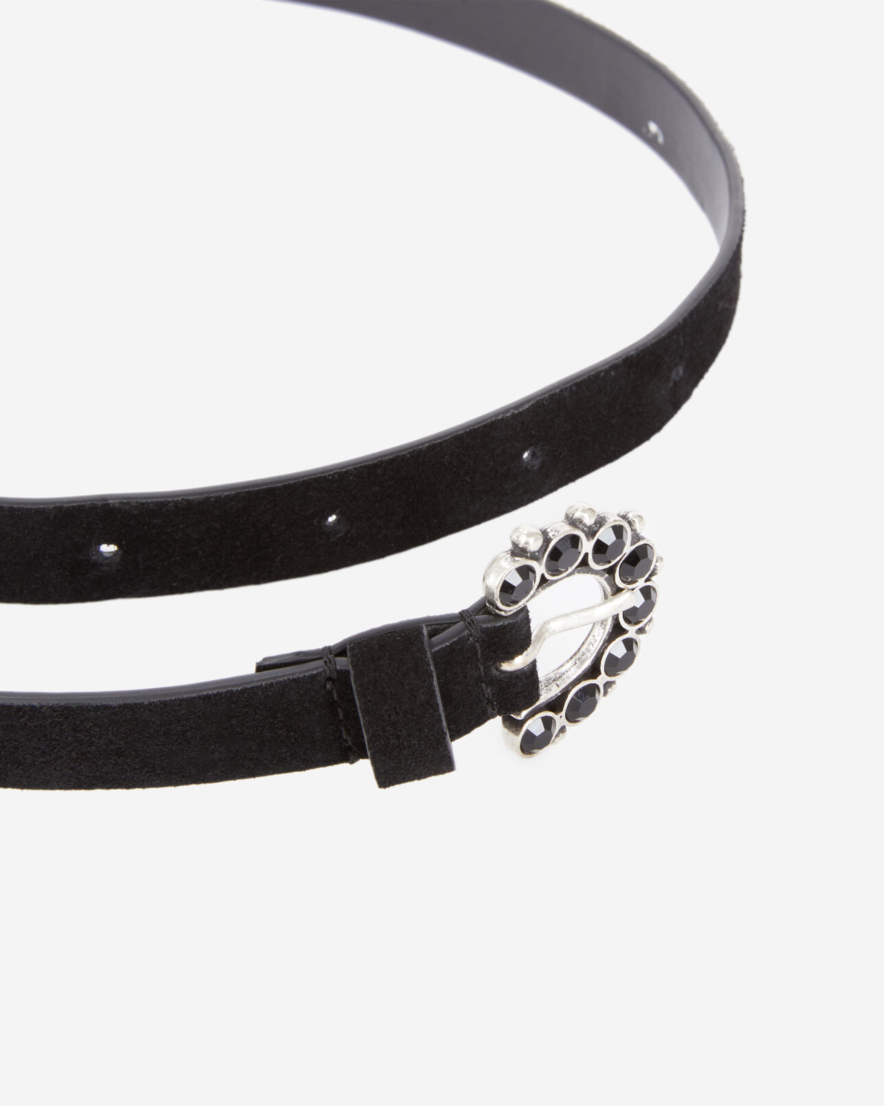The Kooples WOMEN BLACK black leather belt with rhinestone buckle