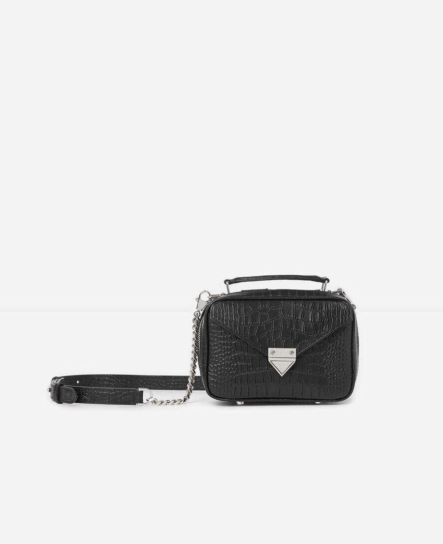 mini black barbara bag in croco leather