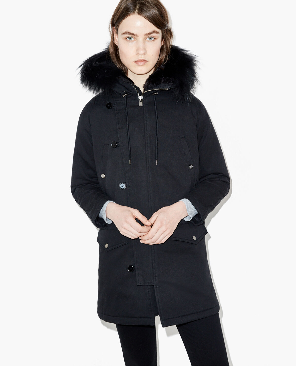 The kooples parka deals with fur hood