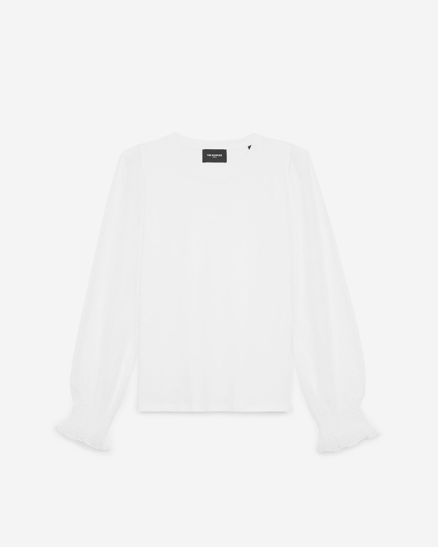 White lace t-shirt with long sleeves, WHITE, hi-res image number null