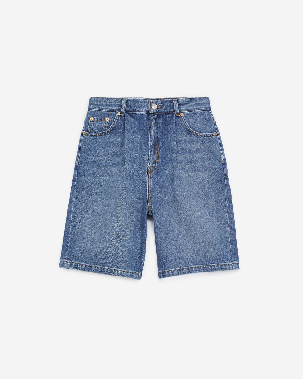 The Kooples WOMEN BLUE DENIM blue denim shorts with cuffs