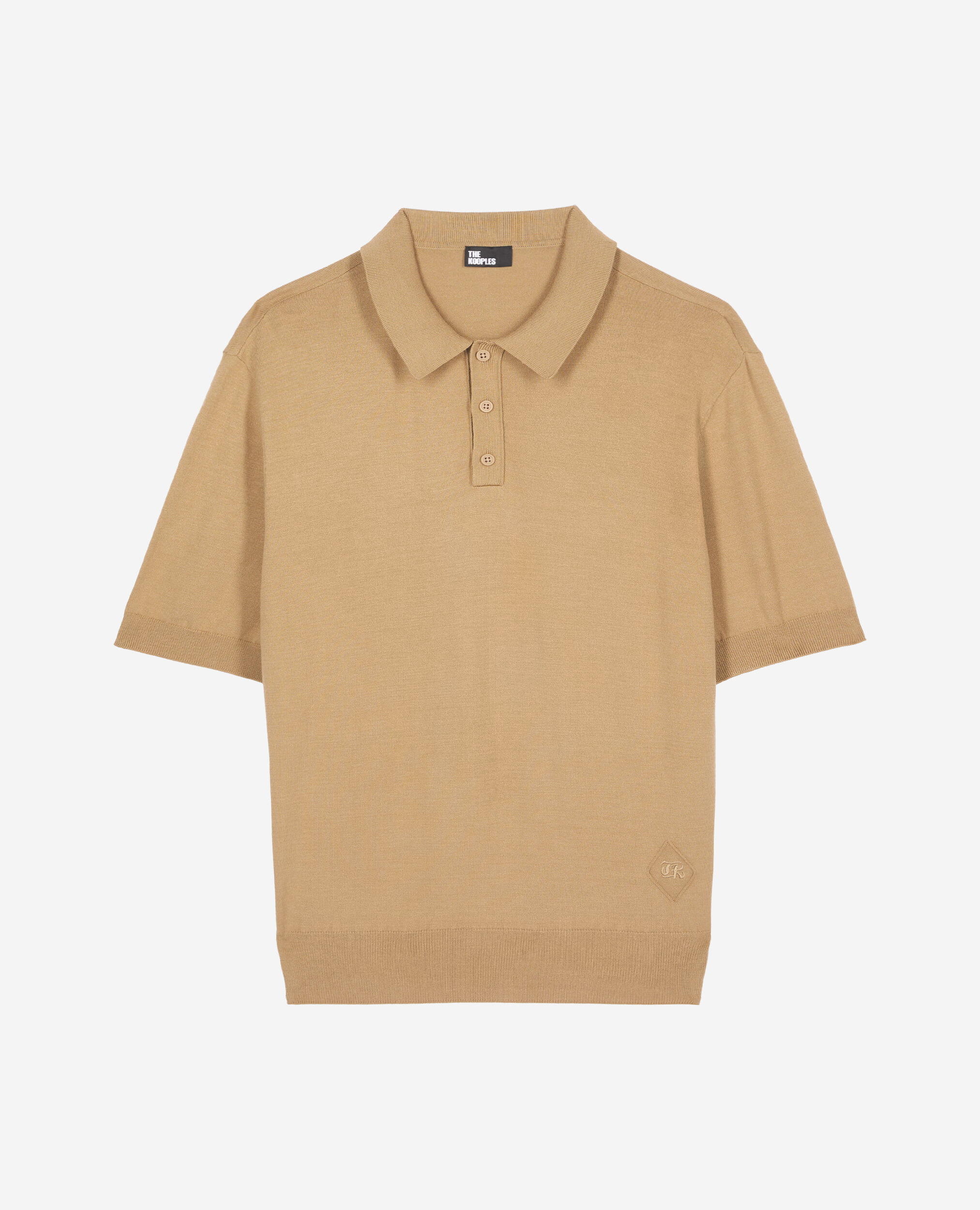 Brown knitted polo t-shirt, BEIGE, hi-res image number null