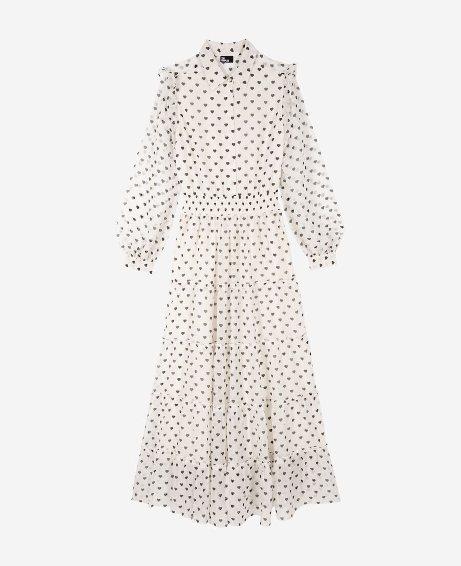 The Kooples WOMEN WHITE / BLACK ecru heart print maxi dress