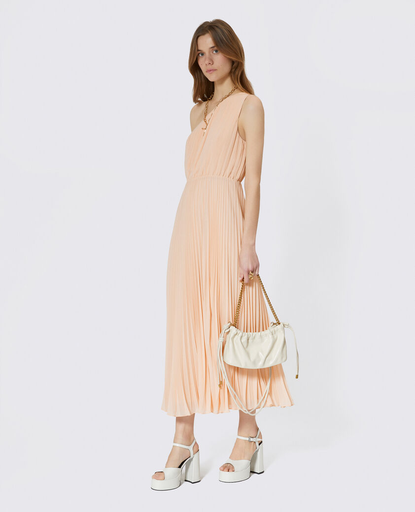 The Kooples WOMEN NUDE POUDRE long asymmetrical pleated peach dress