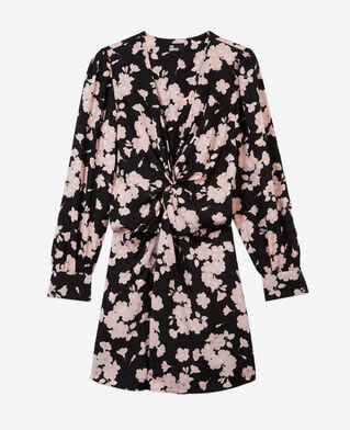 The Kooples FEMME BLACK / PINK robe longue fleurie avec drapé