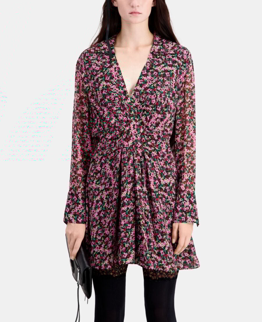 The Kooples WOMEN MULTICOLOR short printed dress with draping