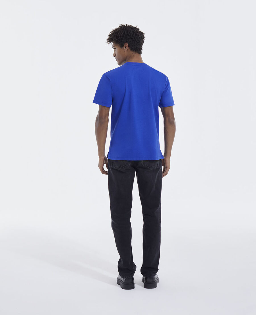 blue cotton t-shirt with contrasting triple logo