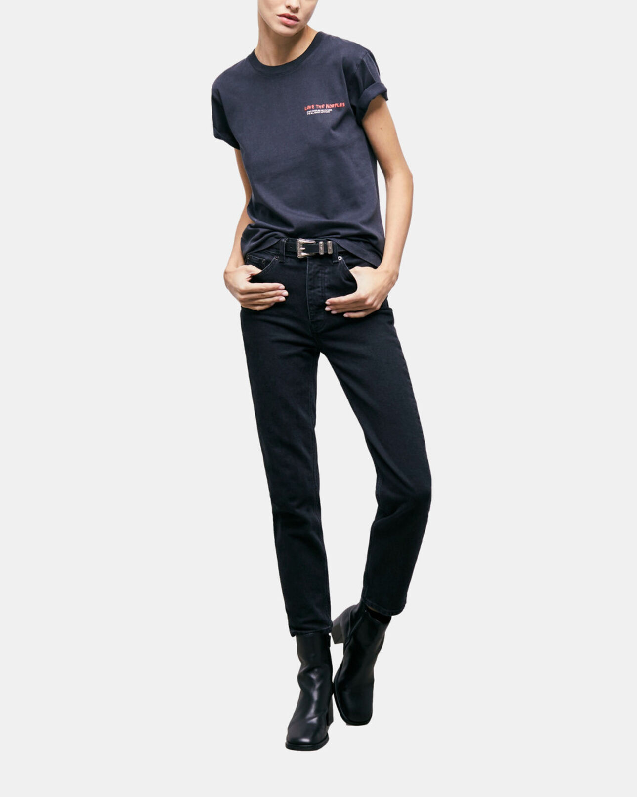 The Kooples F BLACK WASHED women's black love kooples t-shirt