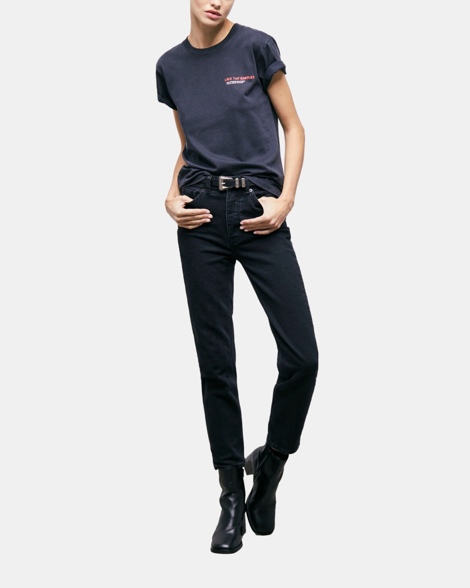 Women's black love kooples t-shirt, BLACK WASHED, hi-res image number null