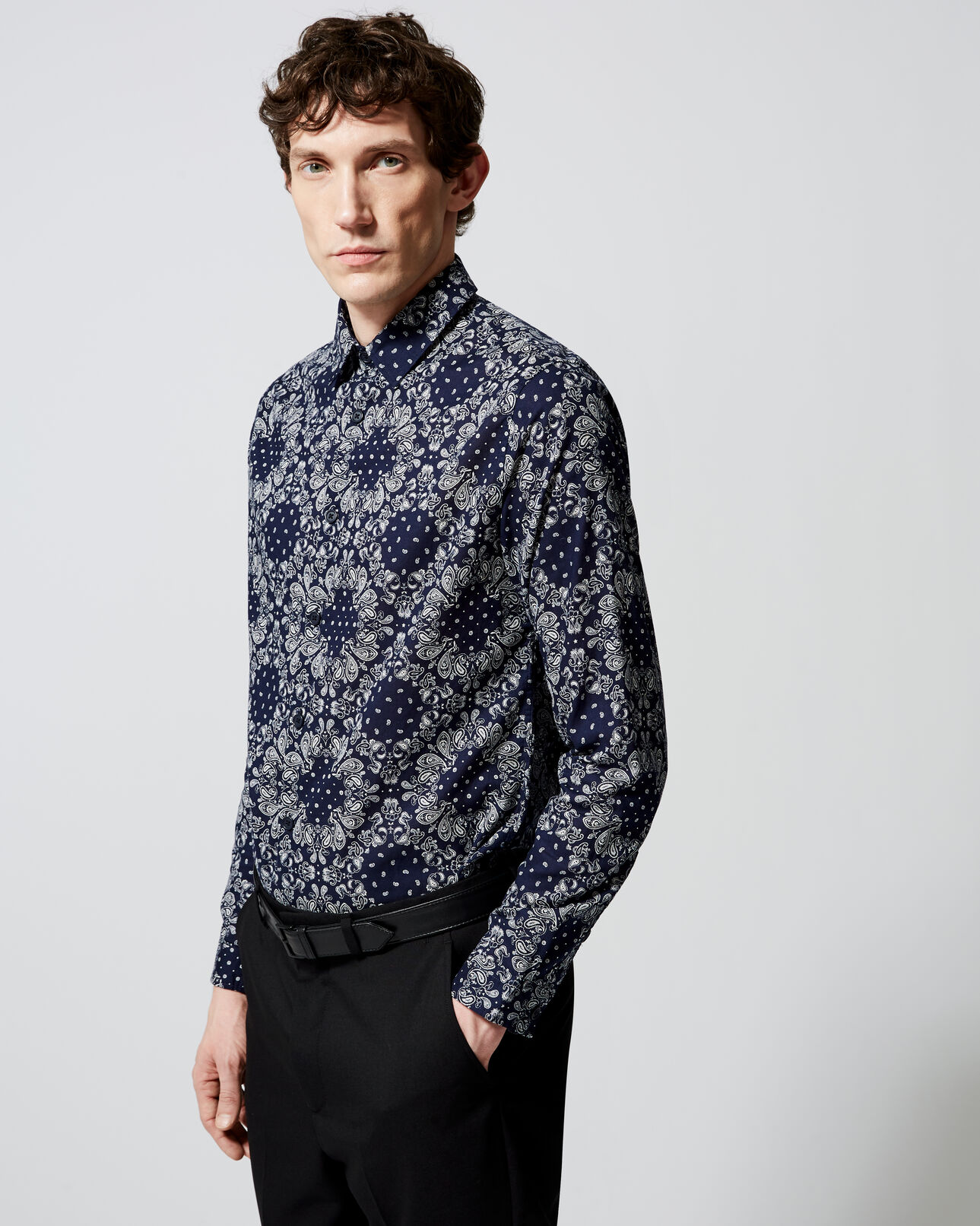 The Kooples HOMBRE NAVY checked shirt in japanese fabric