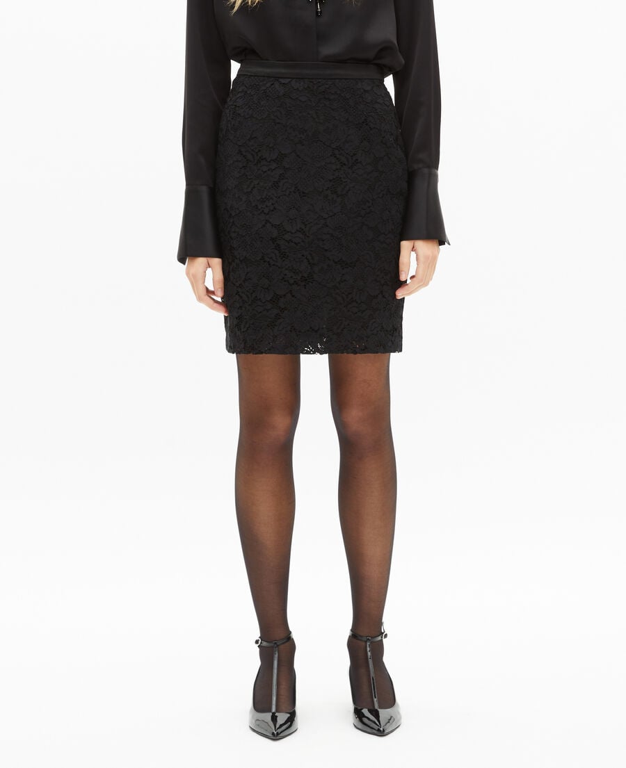 The Kooples WOMEN BLACK short black lace skirt
