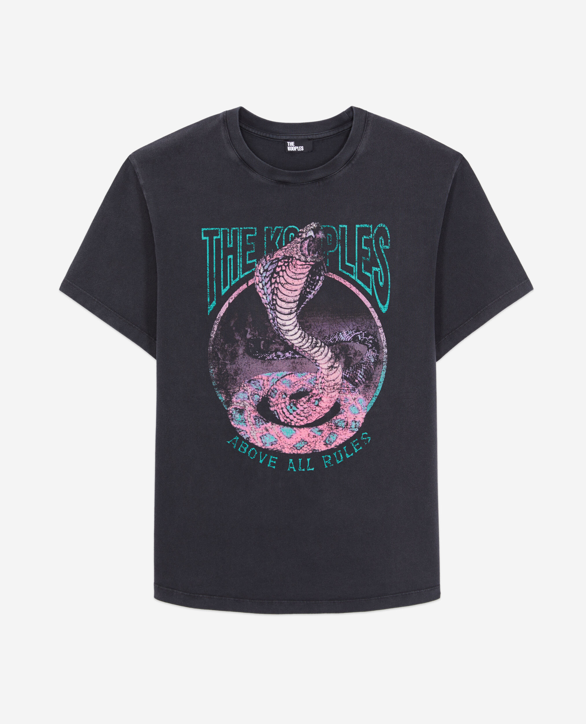 Women's black t-shirt with cobra serigraphy, BLACK / PINK, hi-res image number null
