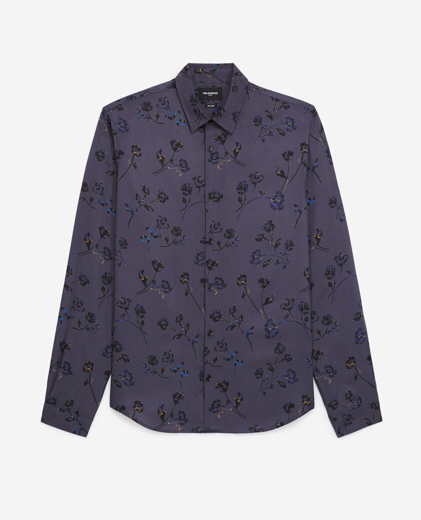 The Kooples H BLUE BLACK flowing printed shirt gray floral print
