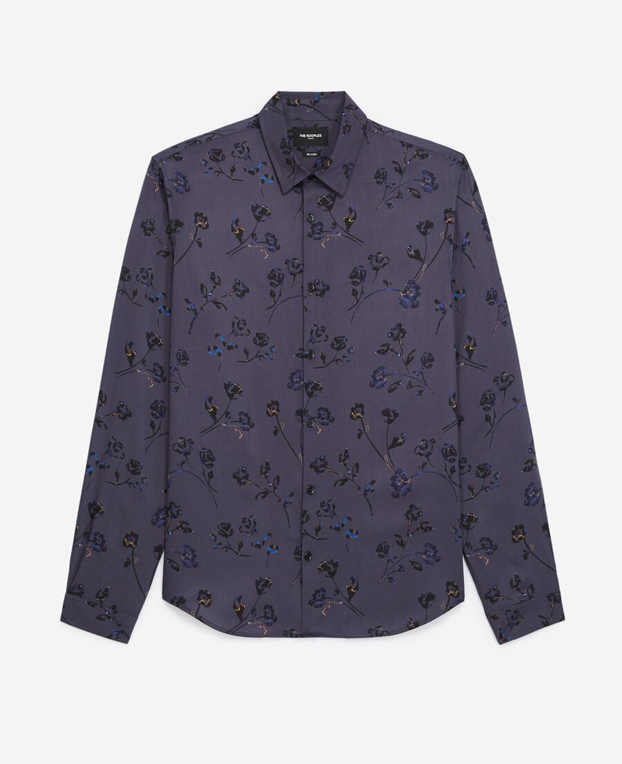 The Kooples H BLUE BLACK flowing printed shirt gray floral print