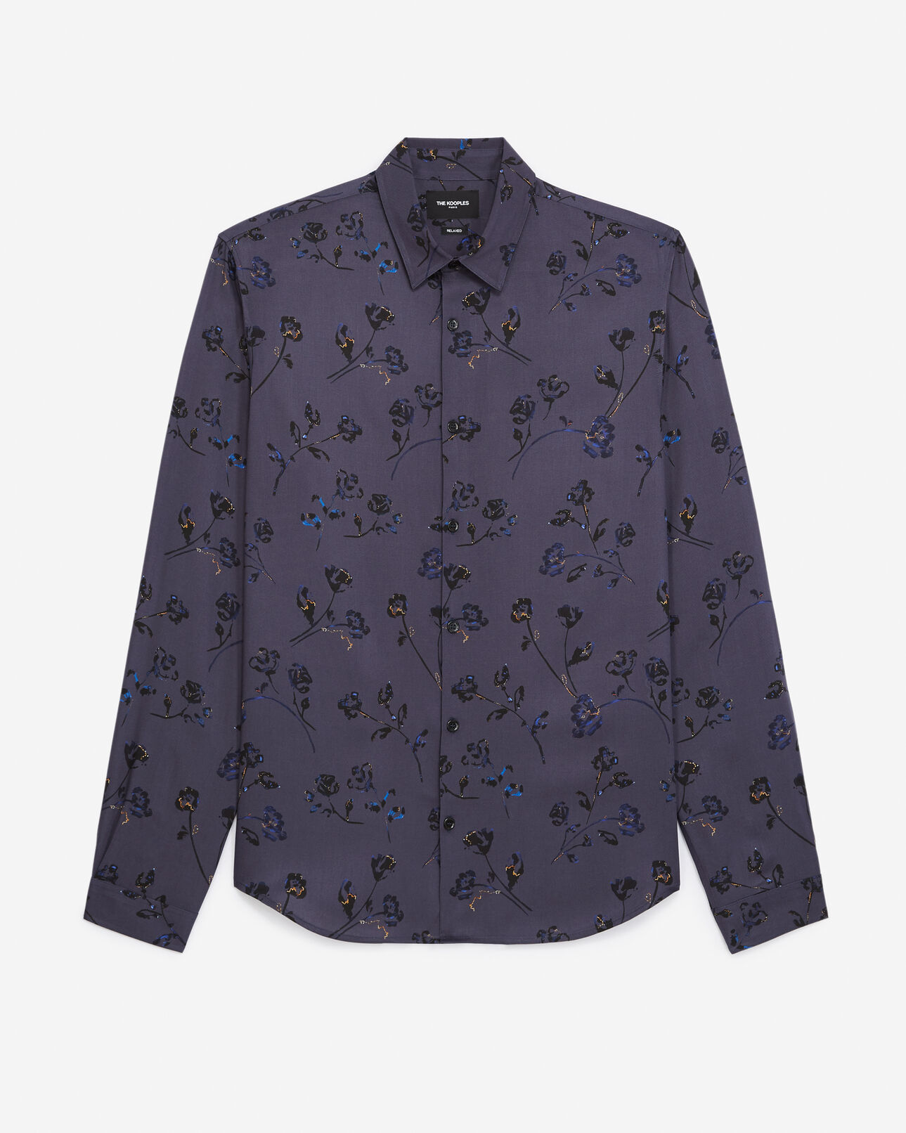 The Kooples MEN BLUE BLACK flowing printed shirt gray floral print
