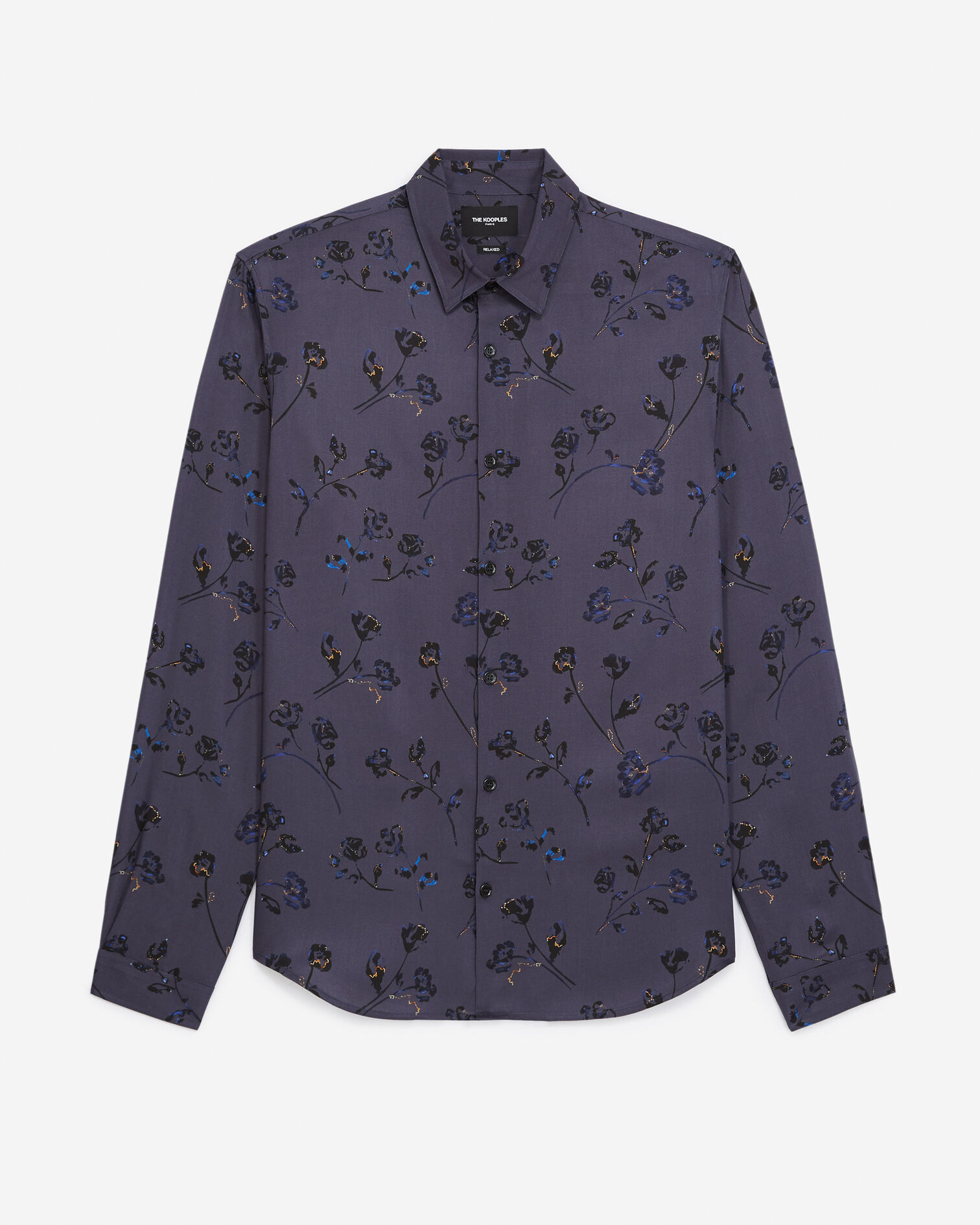 Flowing printed shirt gray floral print, BLUE BLACK, hi-res image number null