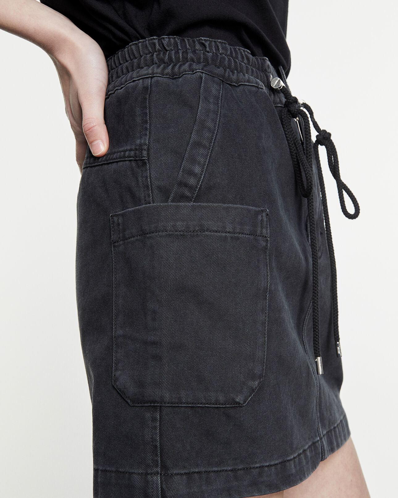The Kooples DAMEN GREY WASHED jeansrock kurz grau bindebänder