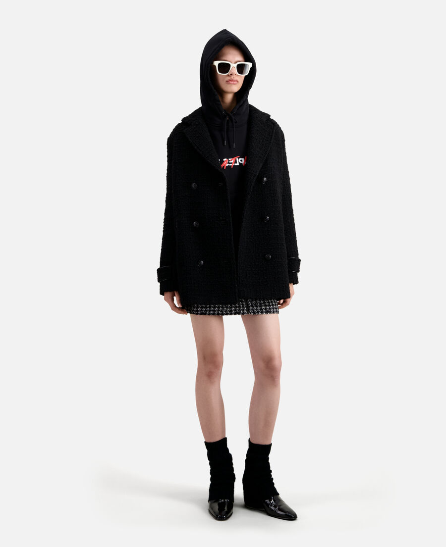 Short black tweed coat | The Kooples - UK