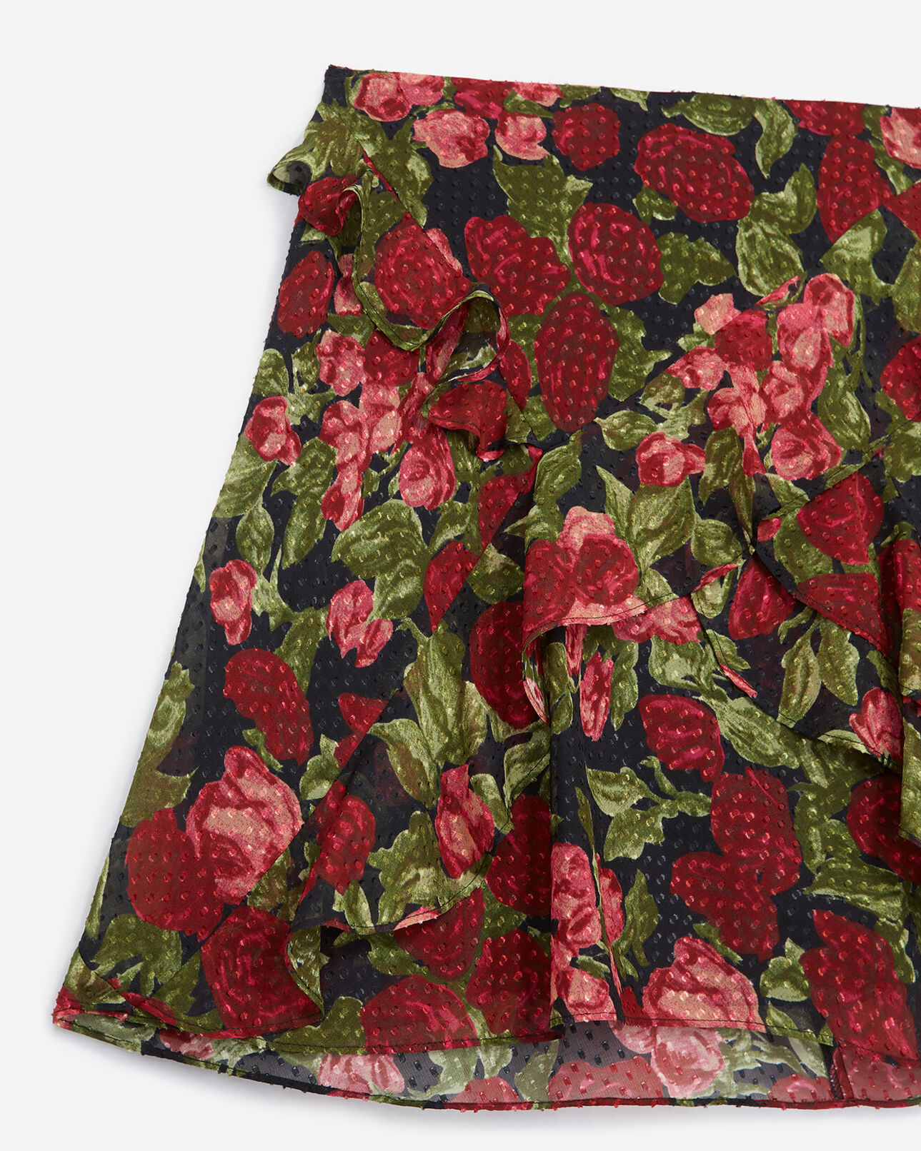 The Kooples FEMME BLACK - RED jupe courte à volants imprimé fleuri
