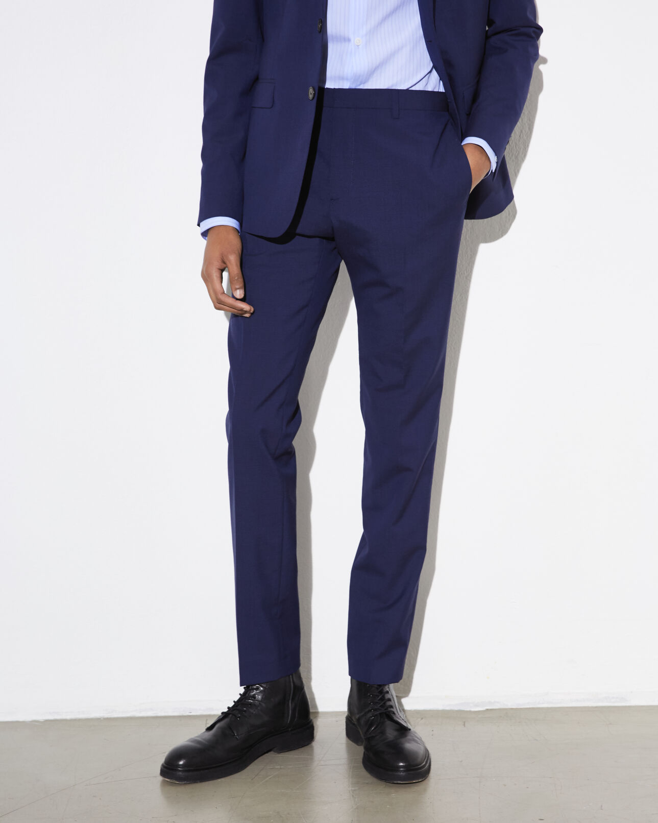 The Kooples MEN BLACK BLUE slim-fit, blue wool suit trousers with houndstooth motif
