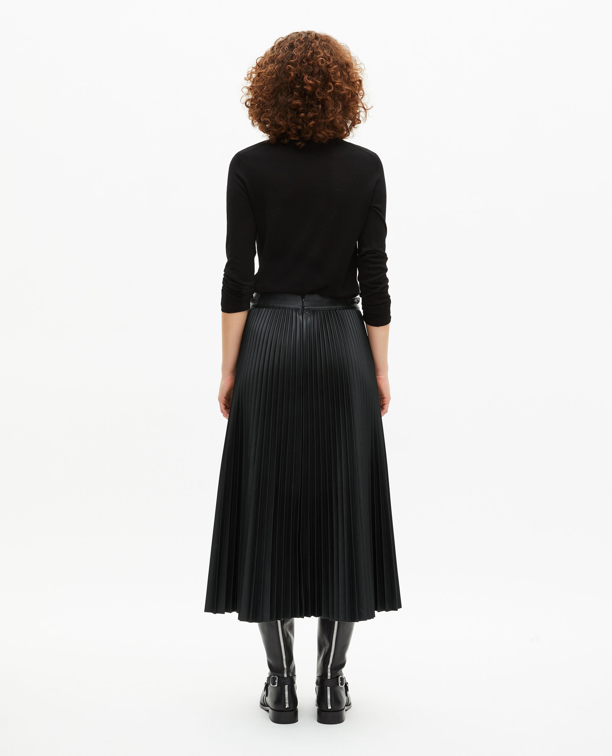 Jupe longue plissée effet cuir noire, BLACK, hi-res image number null