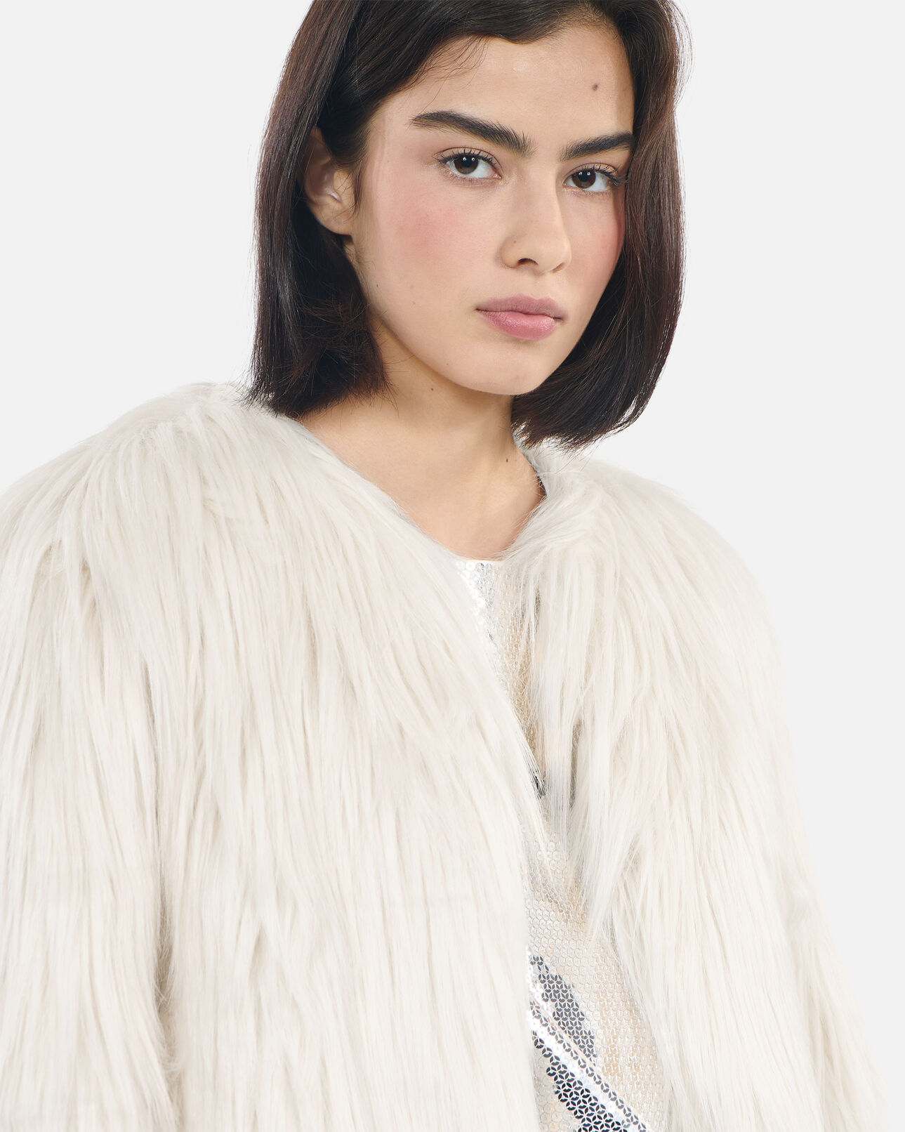 The Kooples WOMEN ECRU ecru faux fur coat