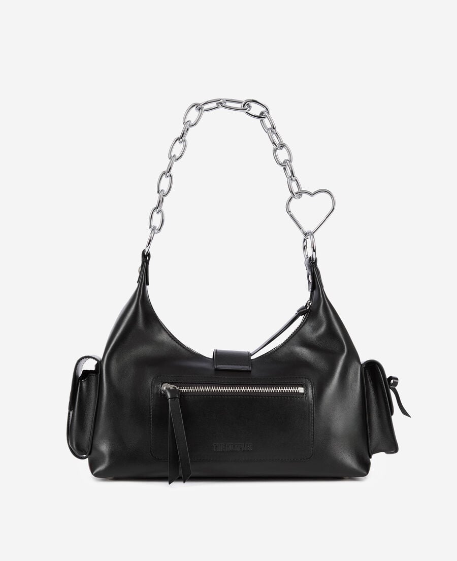 The Kooples WOMEN BLACK amelia bag with chain in black smooth leather