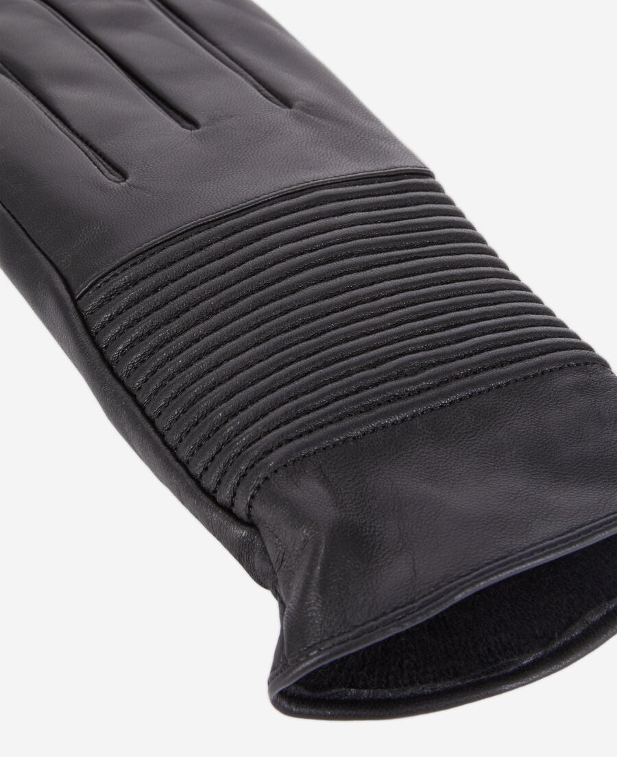 The Kooples MEN BLACK men's black leather gloves with ribbing