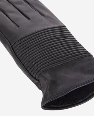 The Kooples MEN BLACK men's black leather gloves with ribbing