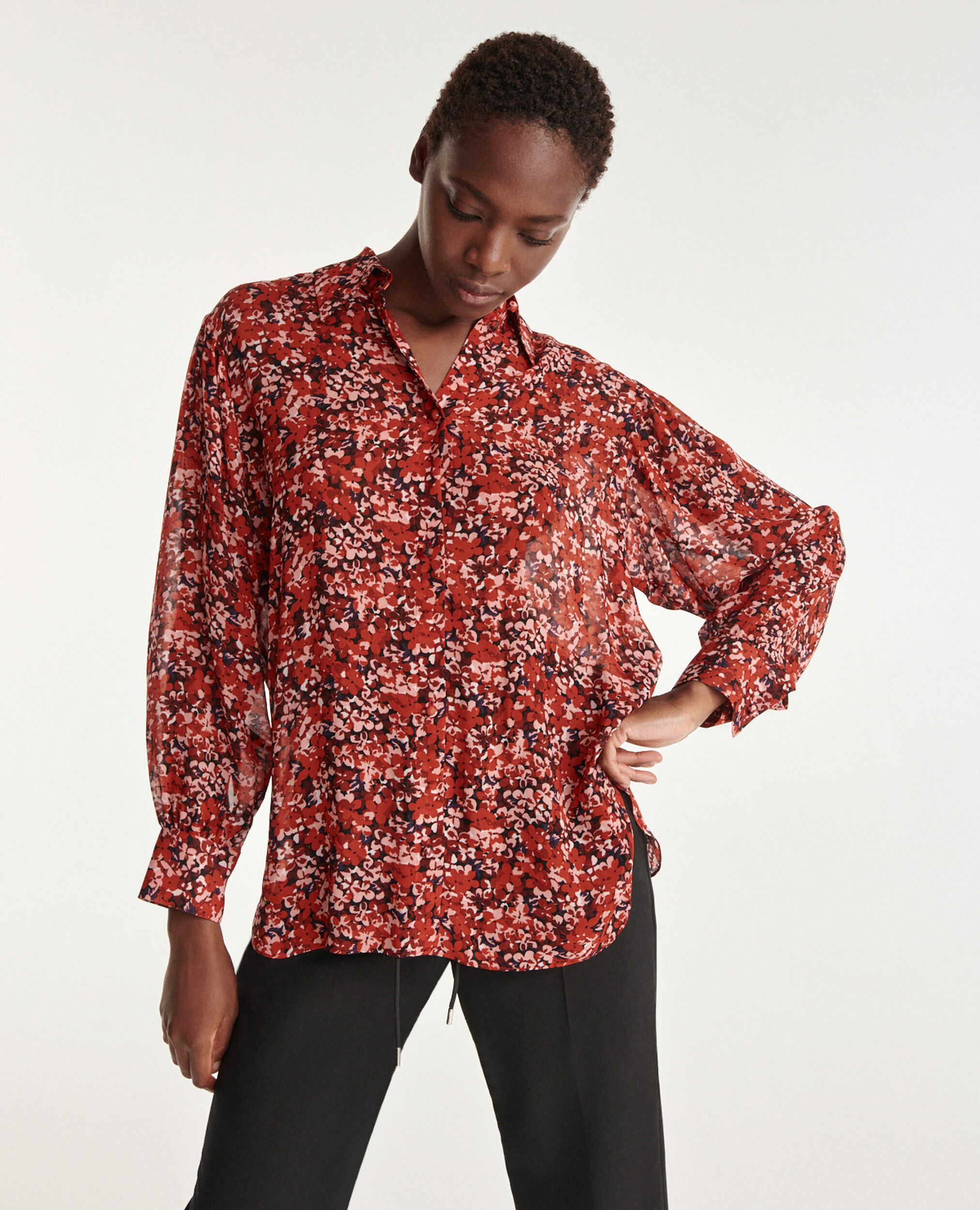 Classic red shirt with floral print, RED, hi-res image number null