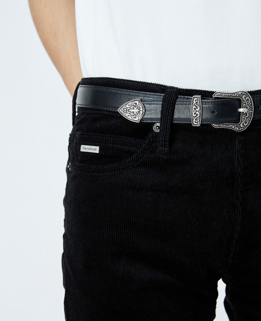 Black leather belt with western detail