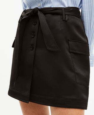 The Kooples WOMEN BLACK short black satin skirt