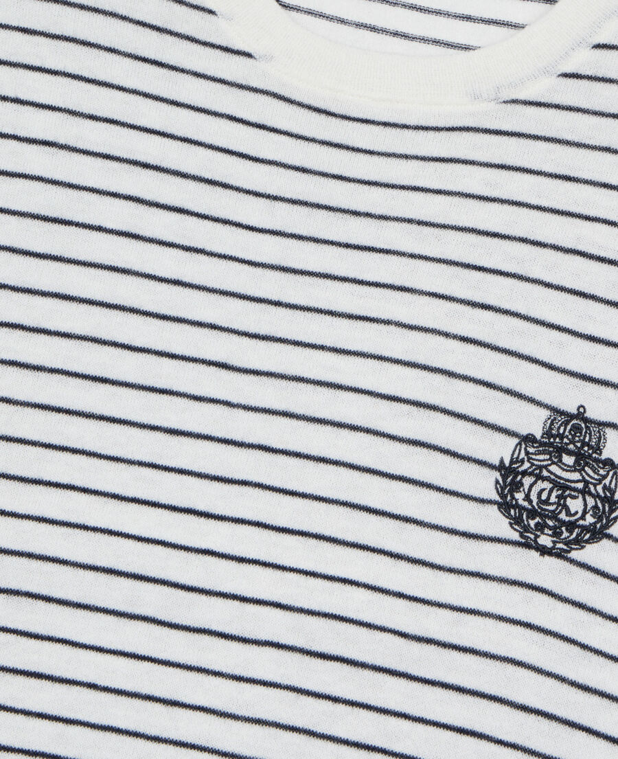 The Kooples HOMME WHITE / BLUE pull blason à rayures en laine et cachemire