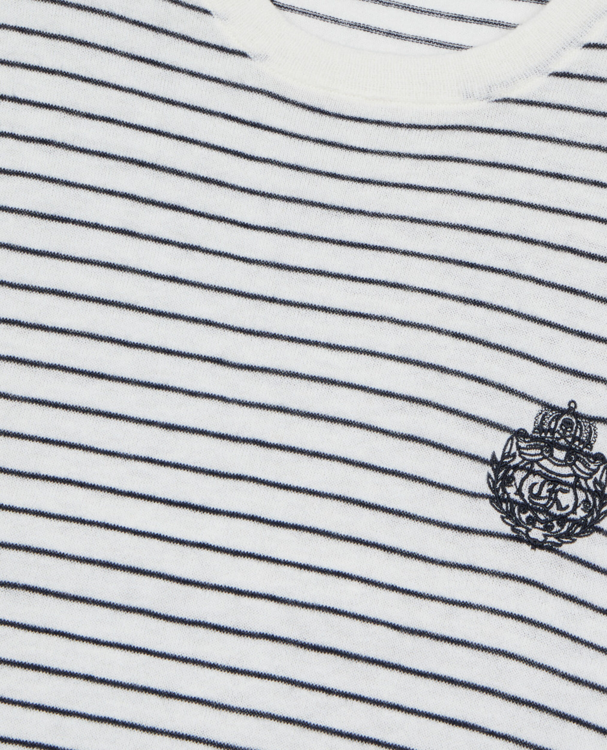 Pull Blason à rayures en laine et cachemire, WHITE / BLUE, hi-res image number null
