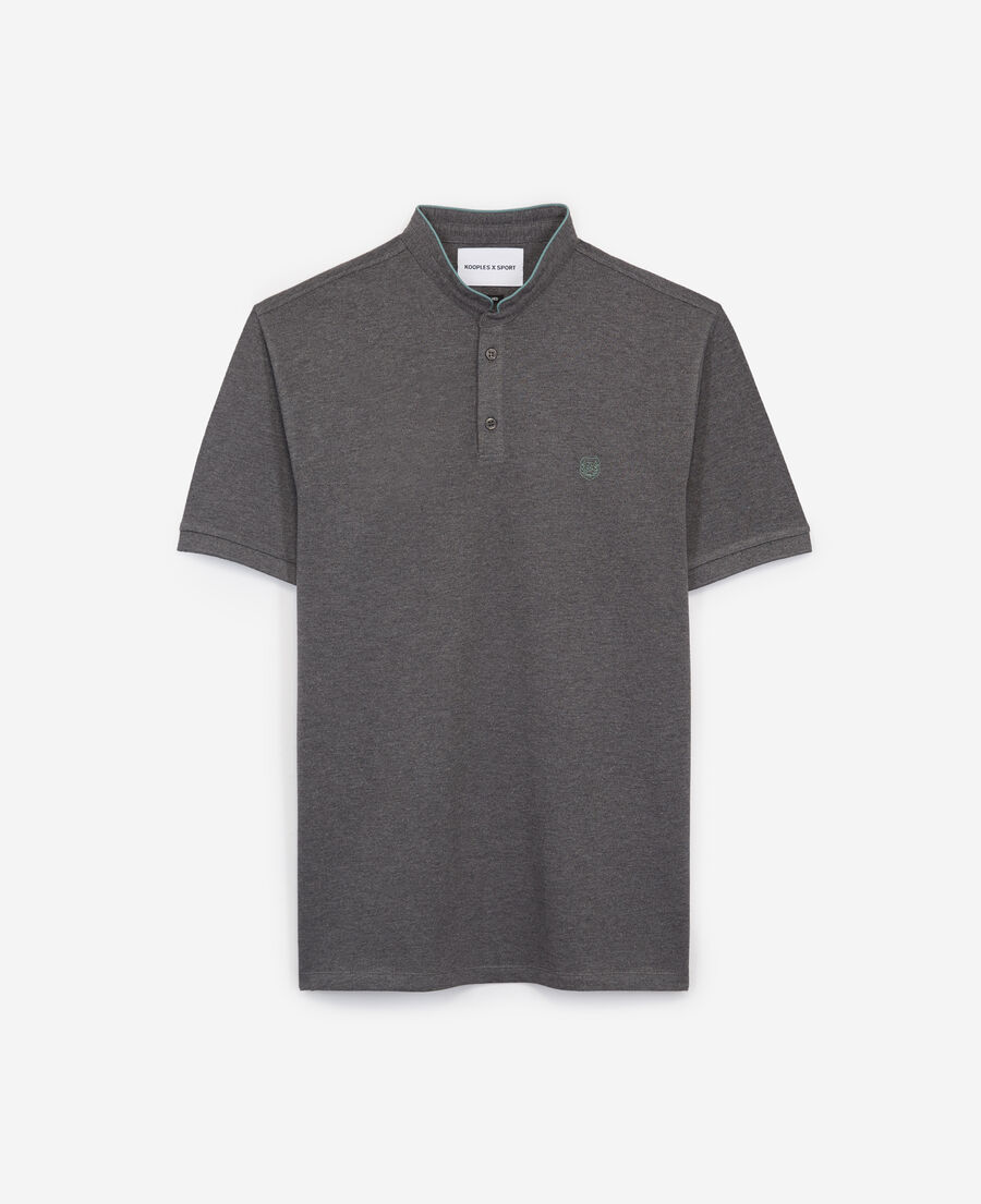 The Kooples HOMME M GREY MEL / LIGHT ALMOND polo gris &agrave; finitions beige clair