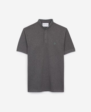 The Kooples HOMME M GREY MEL / LIGHT ALMOND polo gris &agrave; finitions beige clair