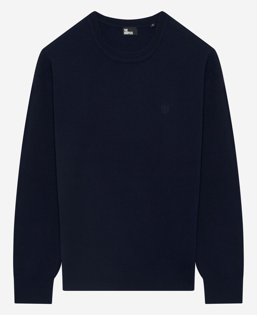 The Kooples MEN NAVY round-neck sweater in navy double-faced wool