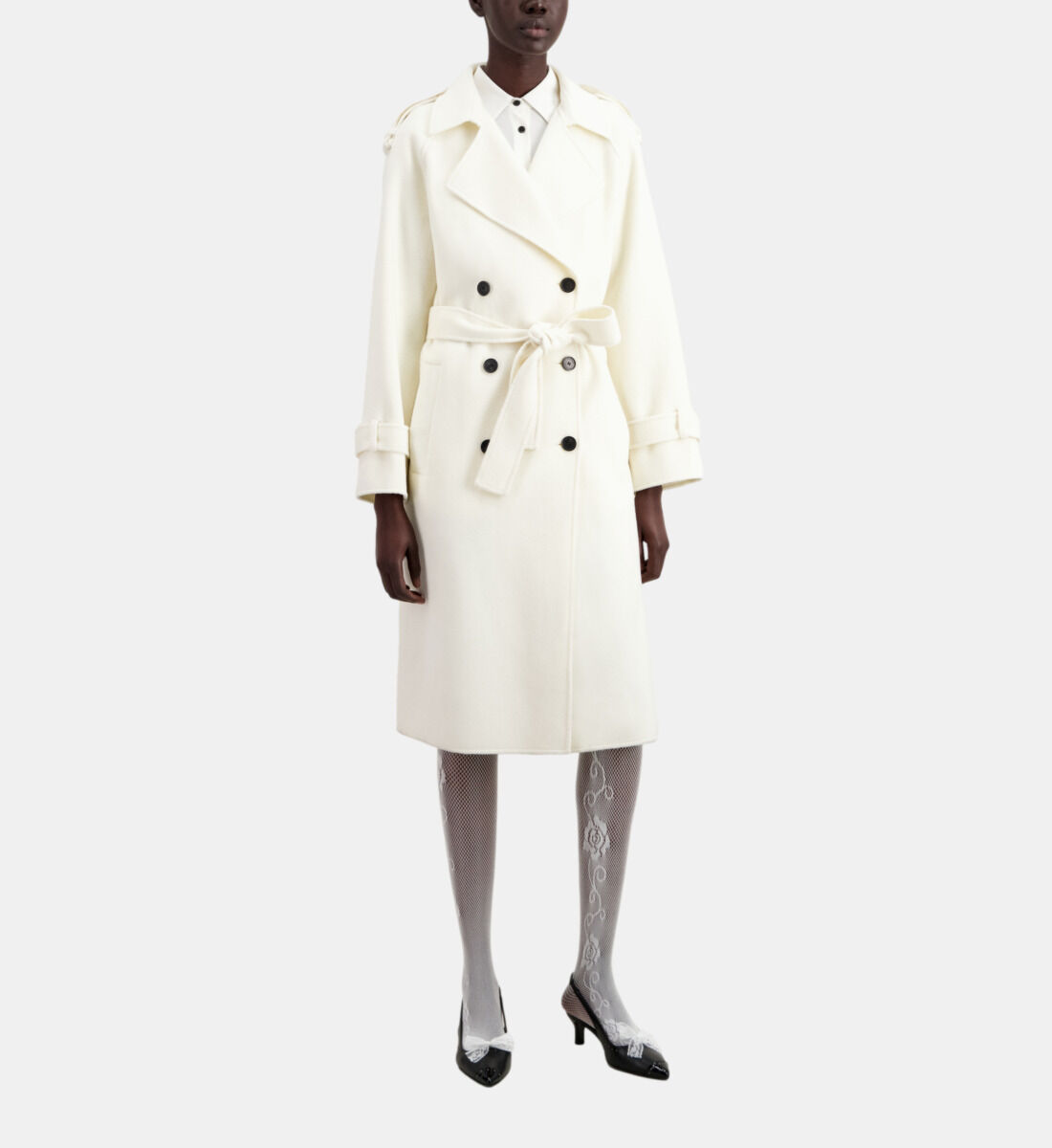 Women's Long ecru wool blend coat | The Kooples Women's Long ecru wool blend coat | The Kooples
