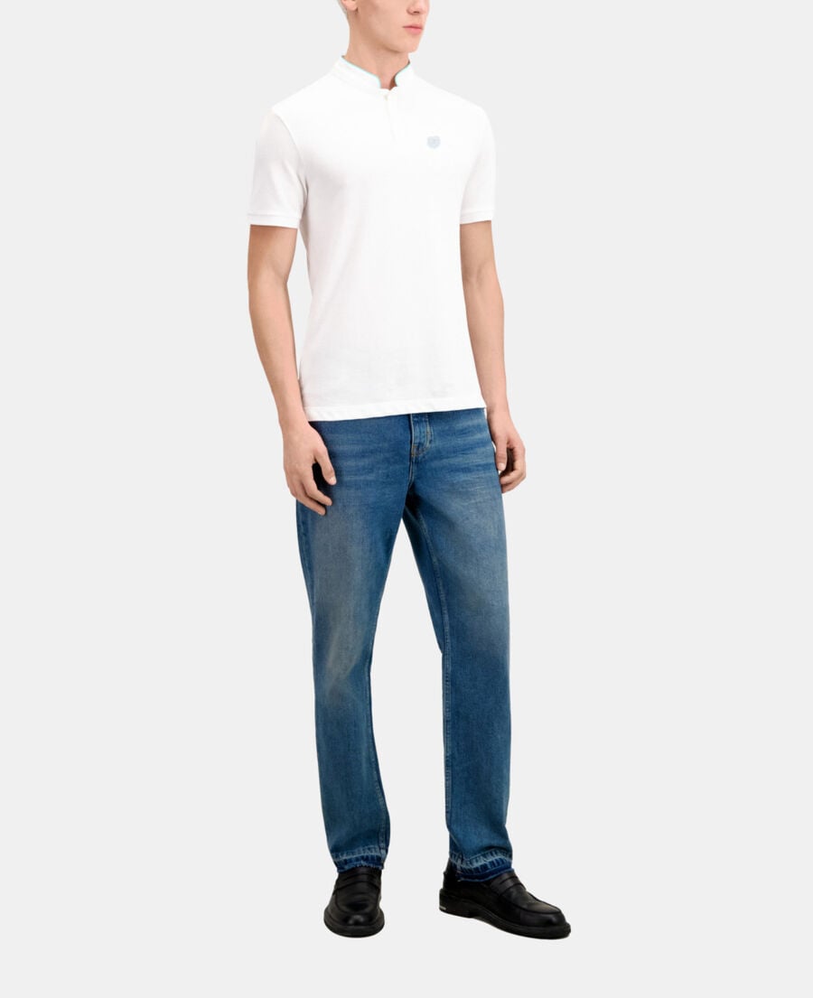 The Kooples H WHITE / DUCK BLUE white cotton polo t-shirt