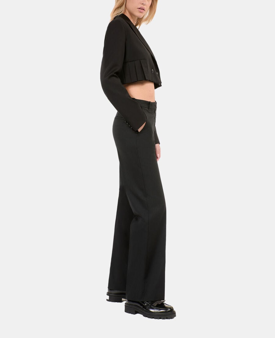 The Kooples WOMEN BLACK short black wool-blend pleated jacket