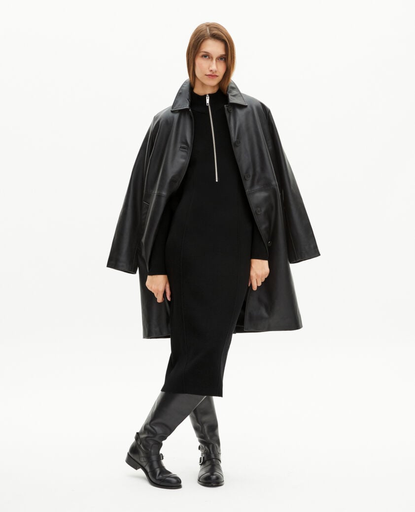 The Kooples WOMEN BLACK long black wool-blend dress with zipped collar