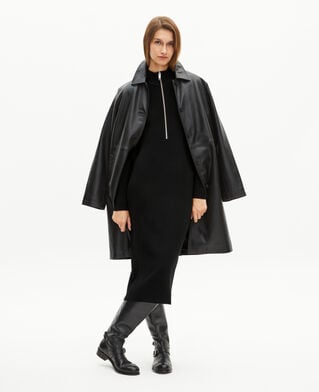 The Kooples WOMEN BLACK long black wool-blend dress with zipped collar