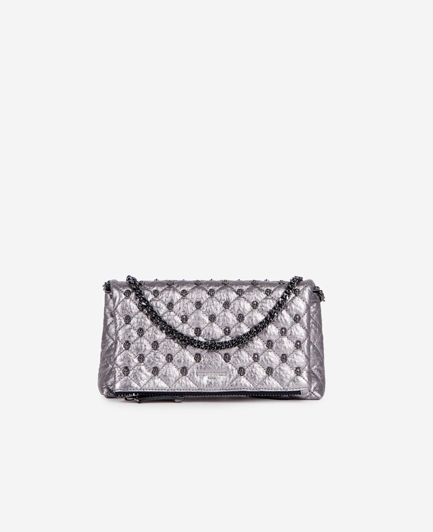The Kooples WOMEN GUN METAL small gunmetal leather pouch with skulls