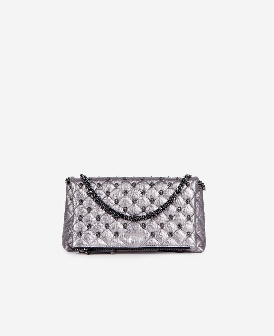 The Kooples WOMEN GUN METAL small gunmetal leather pouch with skulls