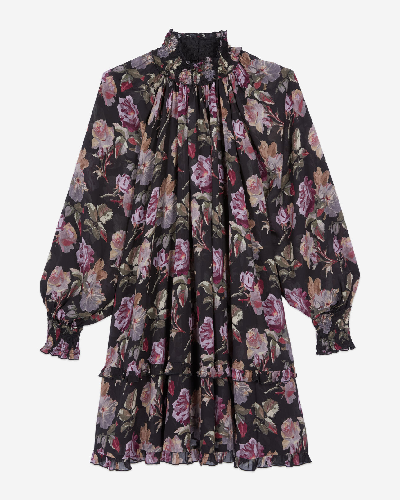 The Kooples FEMME BLACK / PURPLE robe courte imprimé fleuri